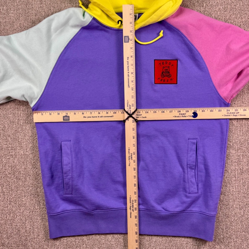 Teddy Fresh Colorblock Hoodie XL Purple Yellow Multicolor Streetwear Pullover - Picture 8 of 8